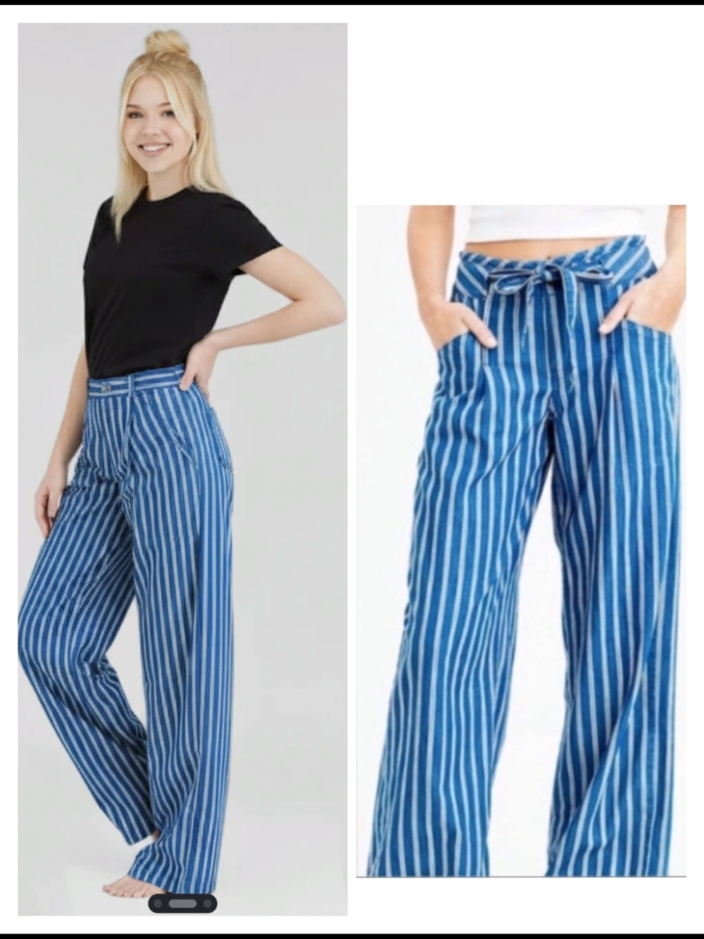 American Eagle Outfitters Blue & White Striped Wide-Leg Pants